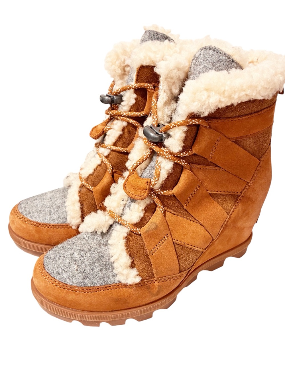 Sorel Joan Of Arctic Wedge II Cozy Shearling Nubuck Leather Lace-Up Boots Size 6